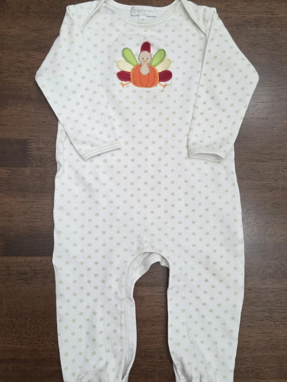 Magnolia Baby Cream Polka Dot One-Piece with Colorful Turkey Applique